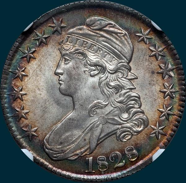 1828, O-104, Curl Base 2, No Knob, Capped Bust, Half Dollar