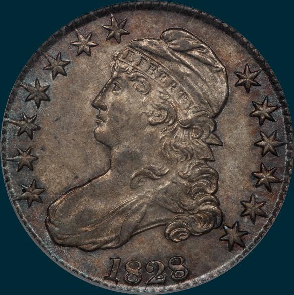 1828 O-113, small 8's large letters, capped bust half dollar