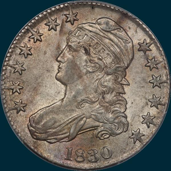 1830, o-105, capped bust, half dollar