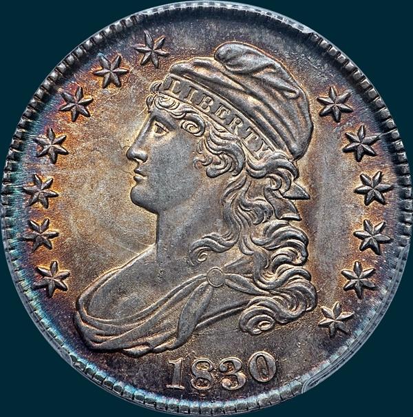 1830 O-110, small 0, capped bust half dollar