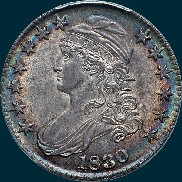 1830 O-115, small 0, capped bust half dollar