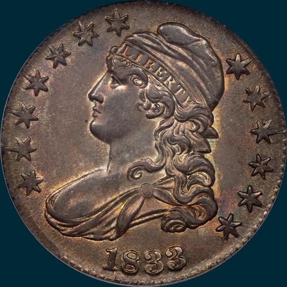 1833 O-112, capped bust half dollar