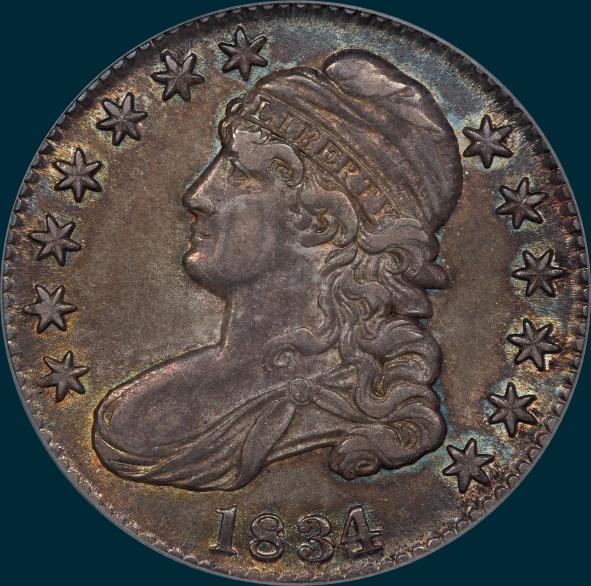 1834, O-103, Large Date, Large Letters, Capped Bust, Half Dollar