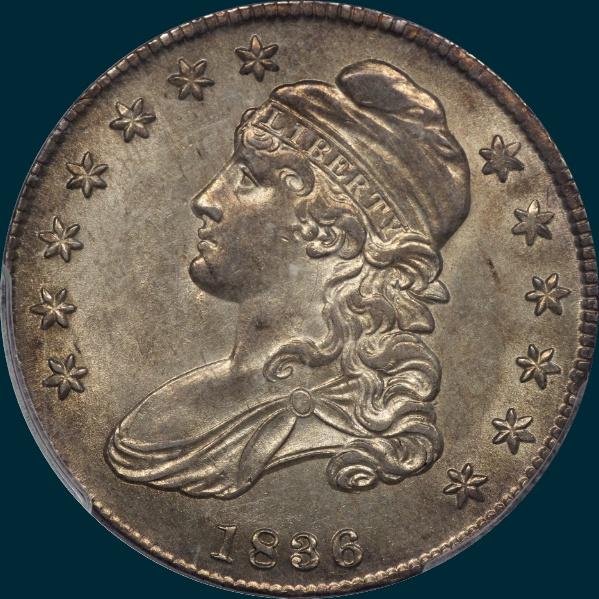 1836 o-119, capped bust half dollar