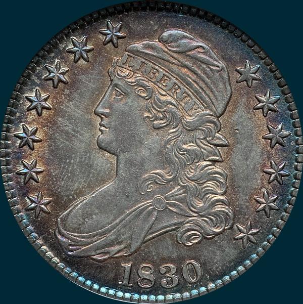 1830 O-107, small 0, capped bust half dollar