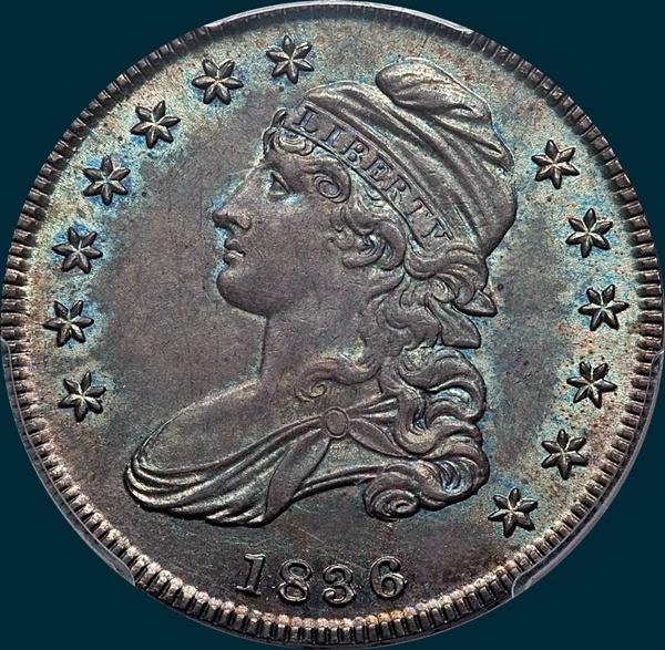 1836 o-101, capped bust half dollar