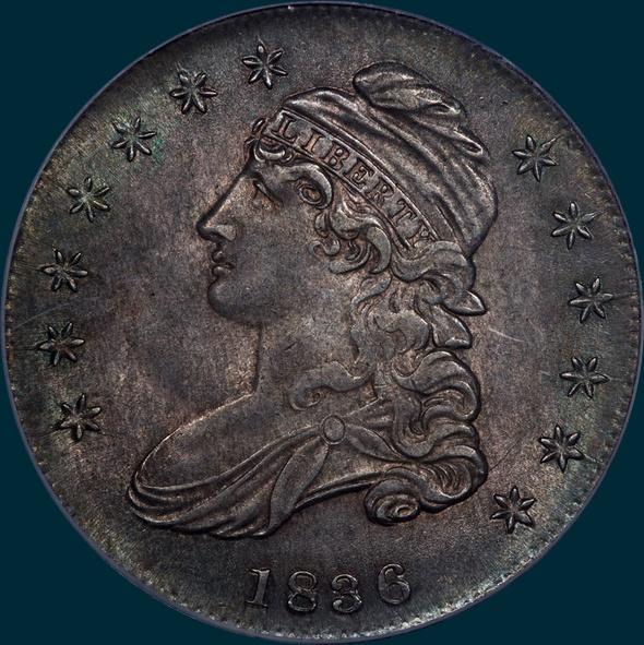 1836, O-102, Capped Bust, Half Dollar