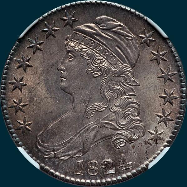 1824, O-107, Capped Bust, Half Dollar