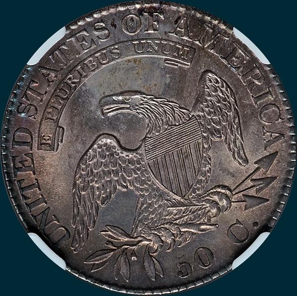 1824 O-107, capped bust half dollar