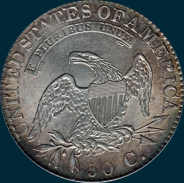 1824 O-111, caped bust half dollar