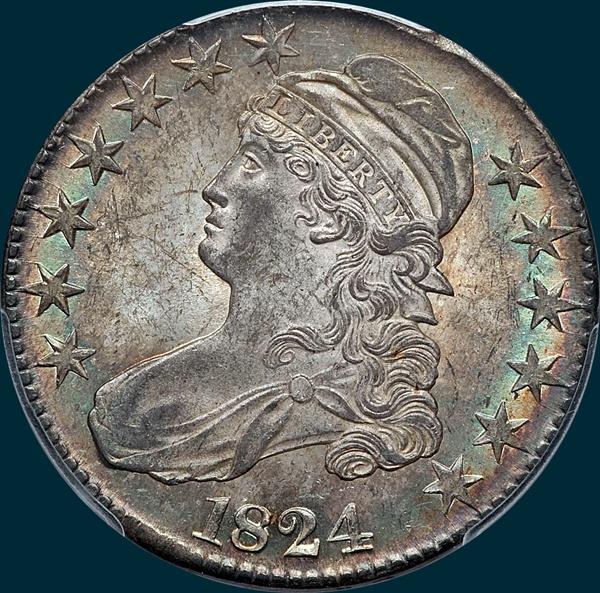 1824, O-117, Capped Bust, Half Dollar