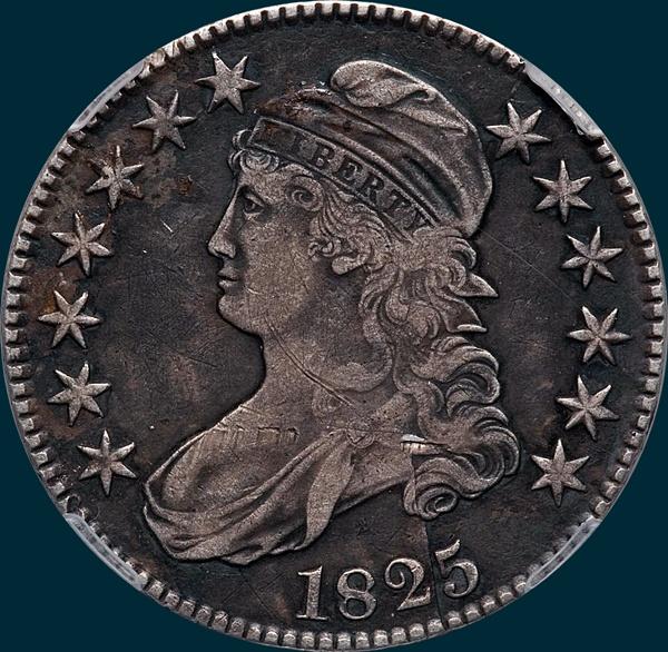 1825, O-118 capped bust half dollar