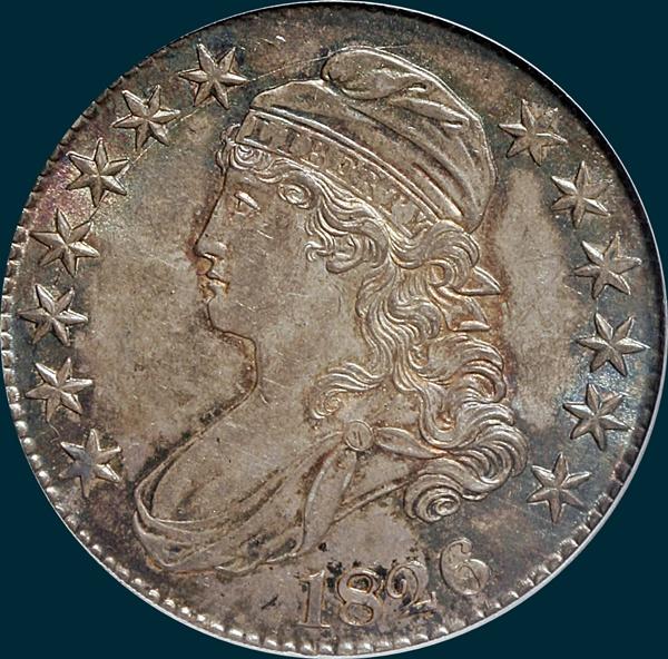 1826 O-108, capped bust half dollar