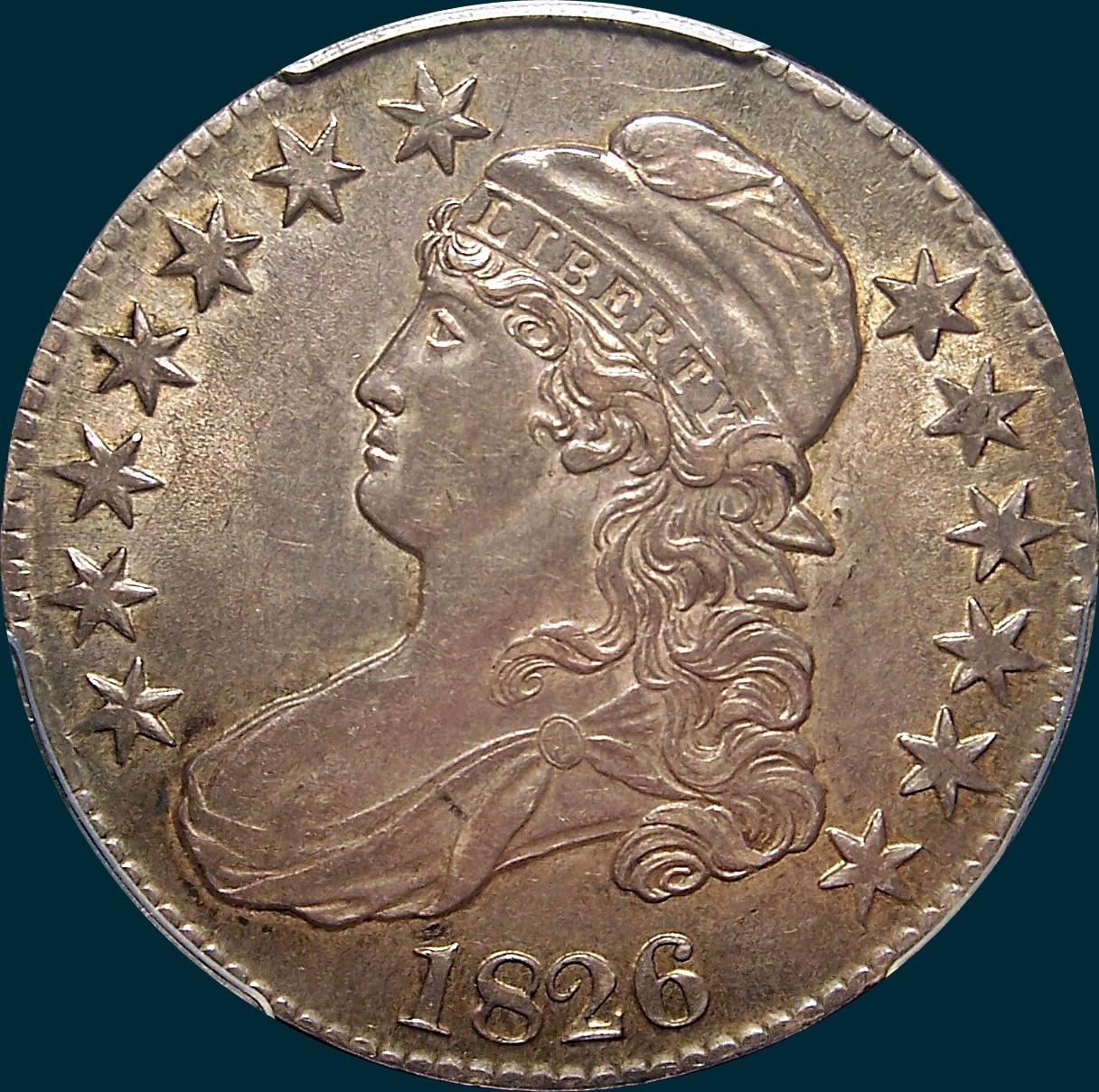 1826 O-109, capped bust half dollar