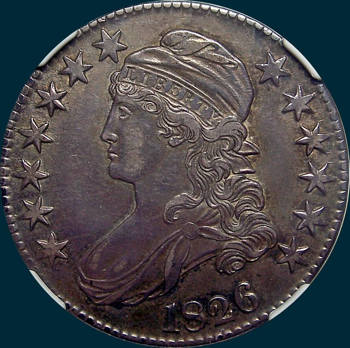 1826 O-110, capped bust half dollar