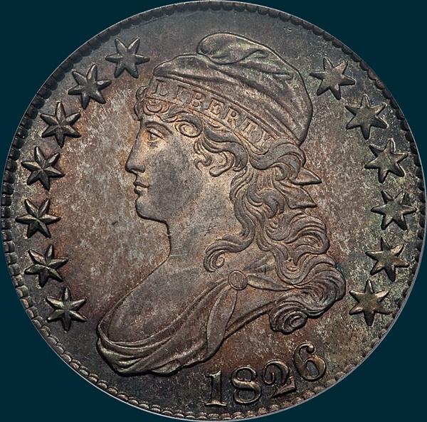 1826 O-115, capped bust half dollar