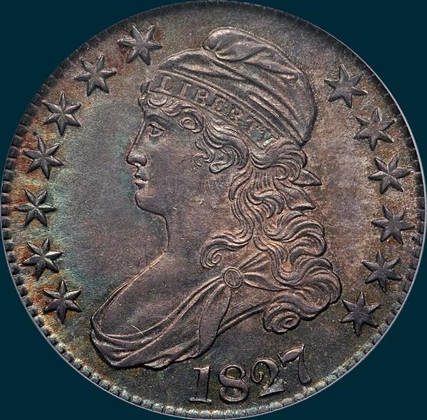 1827, O-105, R3, Square Base 2, Capped Bust, Half Dollar