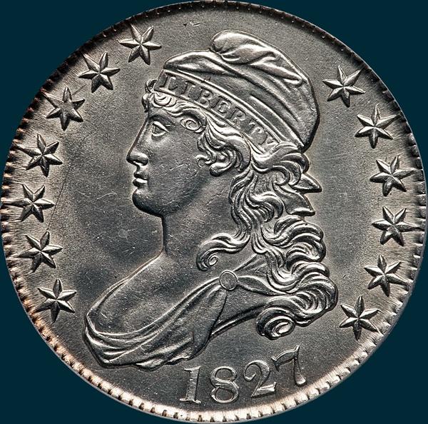 1827, O-111, R4, Square Base 2, Capped Bust, Half Dollar