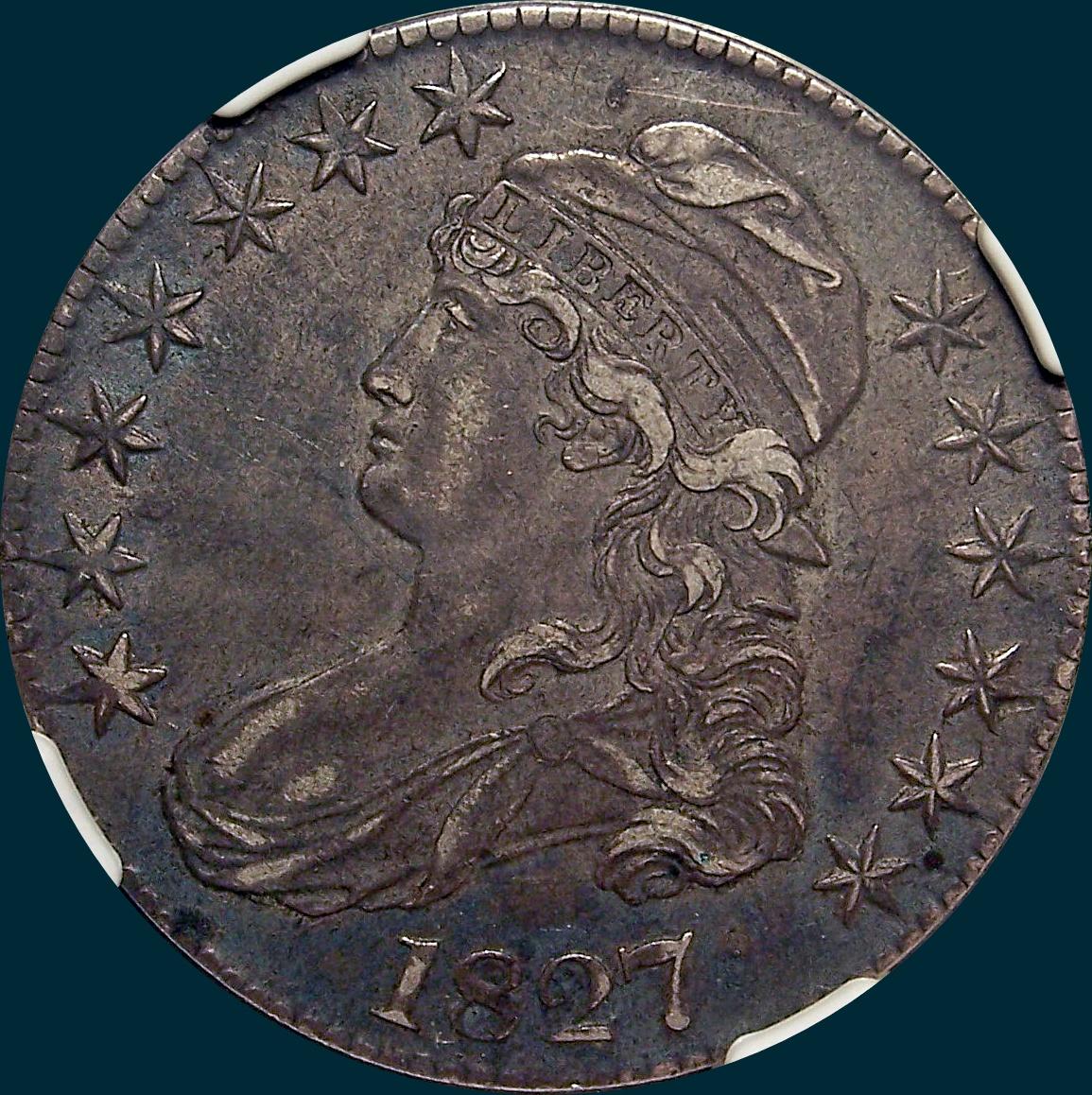1827, O-112, R3, Square Base 2, Capped Bust Half Dollar