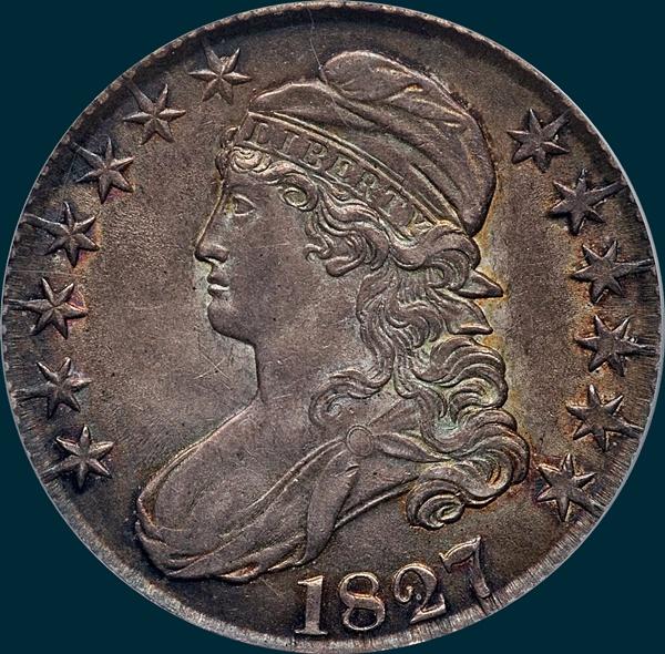 1827, O-123, R5-, Square Base 2, Capped Bust, Half Dollar