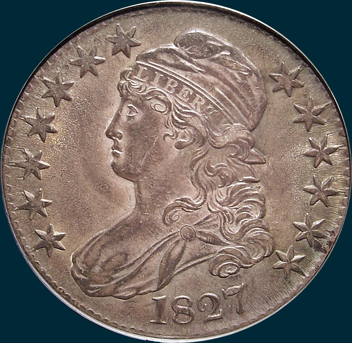 1827, O-125, R3, Square Base 2, Capped Bust, Half Dollar