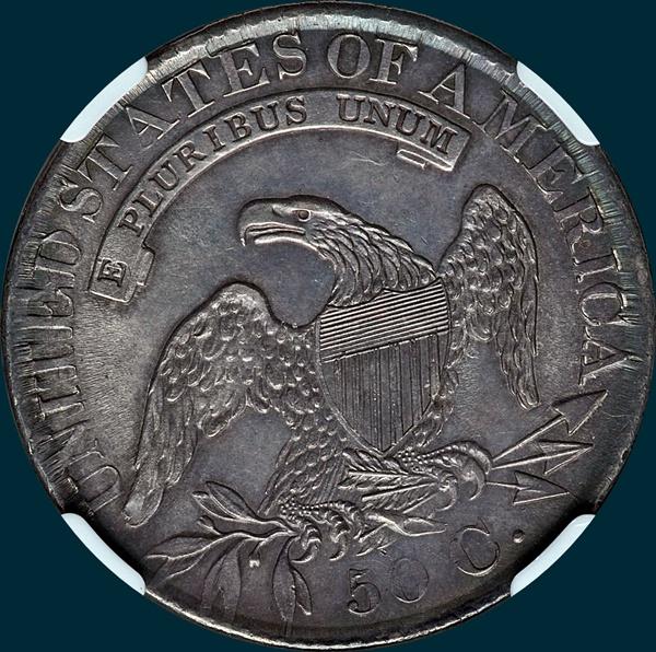 1827 O-128, Capped bust half dollar