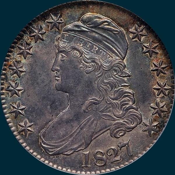 1827, O-140a, R5, Square Base 2, Capped Bust, Half Dollar