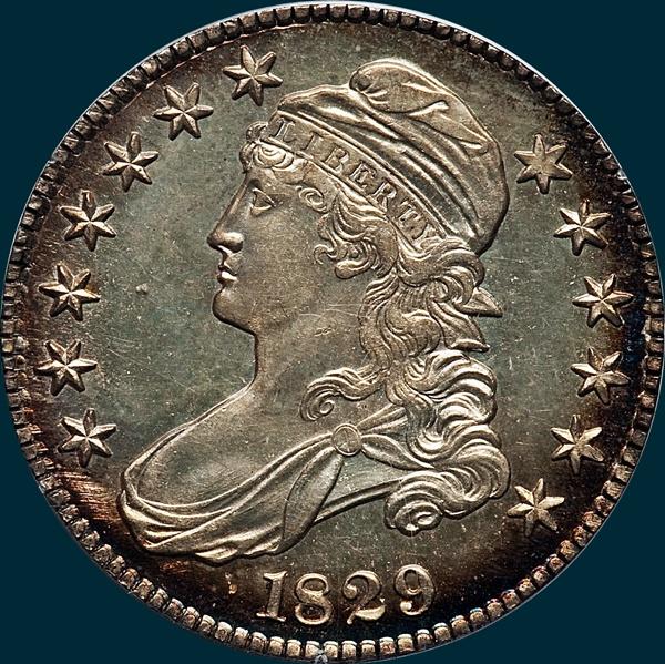 1829 O-108, capped bust half dollar