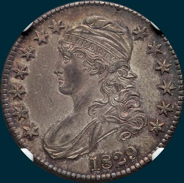 1829 O-112, capped bust half dollar