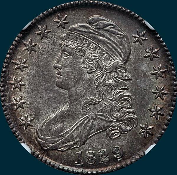 1829 O-116, capped bust half dollar