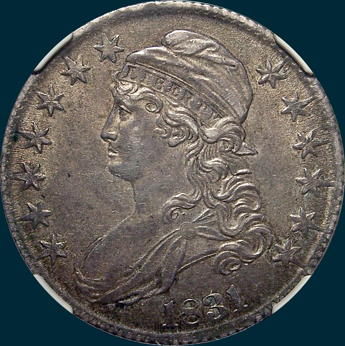 1831, O-115 capped bust half dollar