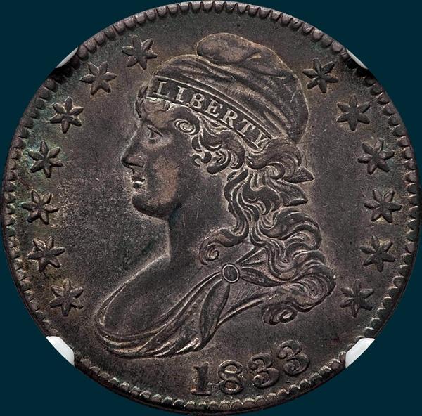 1833 O-114, capped bust half dollar