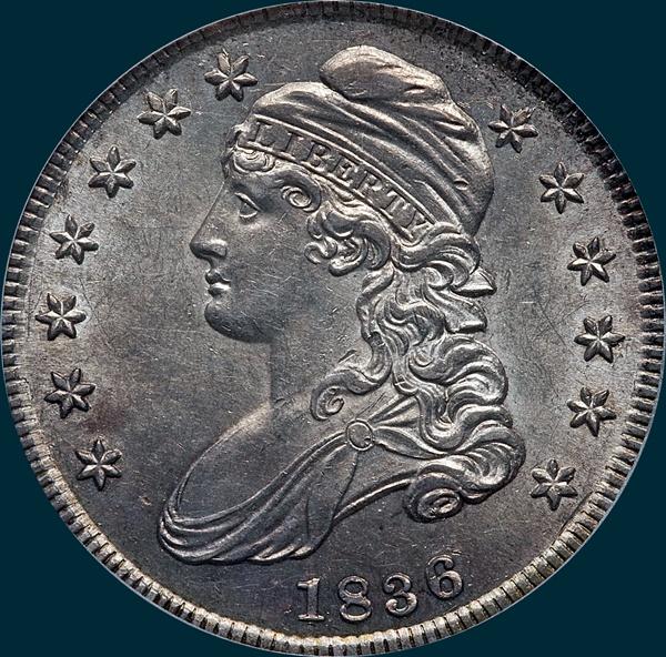 1836, o-103, capped bust, half dollar