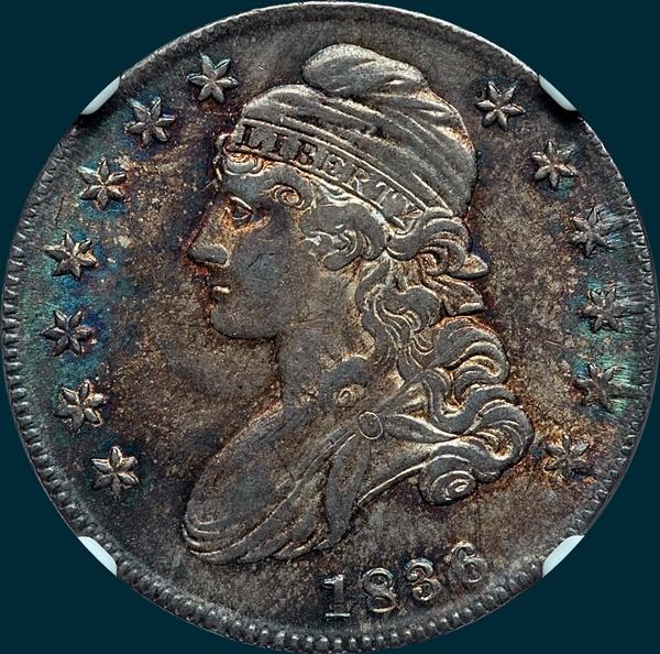 1836 o-107, capped bust half dollar