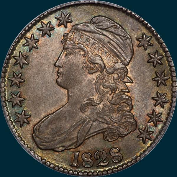 1828, O-101, Curl Base 2, No Knob, Capped Bust, Half Dollar