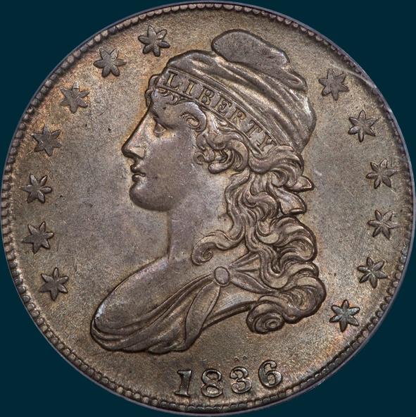 1836, o-123, capped bust, half dollar