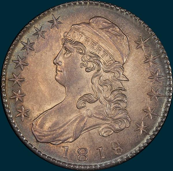1818, O-103a, 8 over 7, Large 8, Capped Bust, Half Dollar