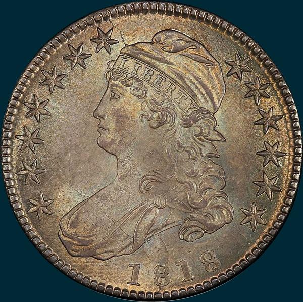 1818 O-104, capped bust, half dollar