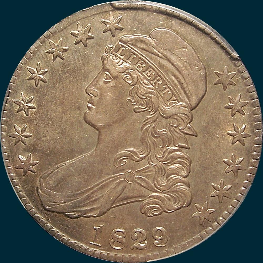 1829, 29 over 27, O-101a, Capped Bust, Half Dollar