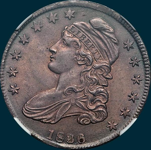 1836 o-118, capped bust half dollar