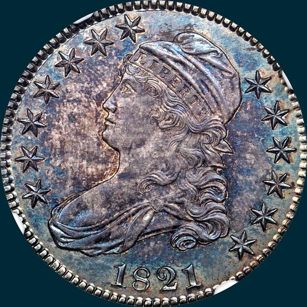 1821 O-104, capped bust half dollar