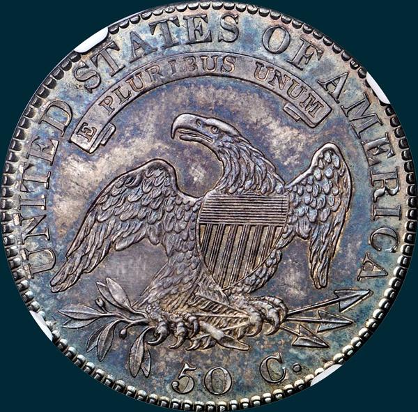 1821 O-104, capped bust half dollar