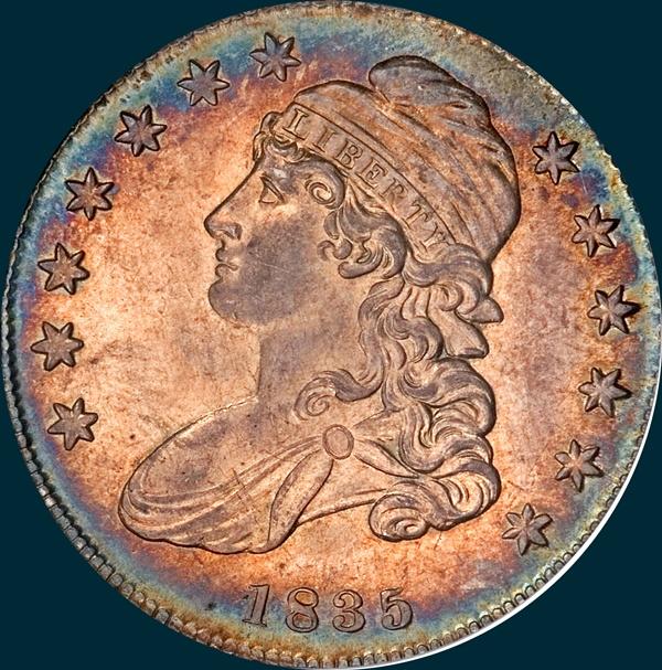 1835 o-109, capped bust, half dollar