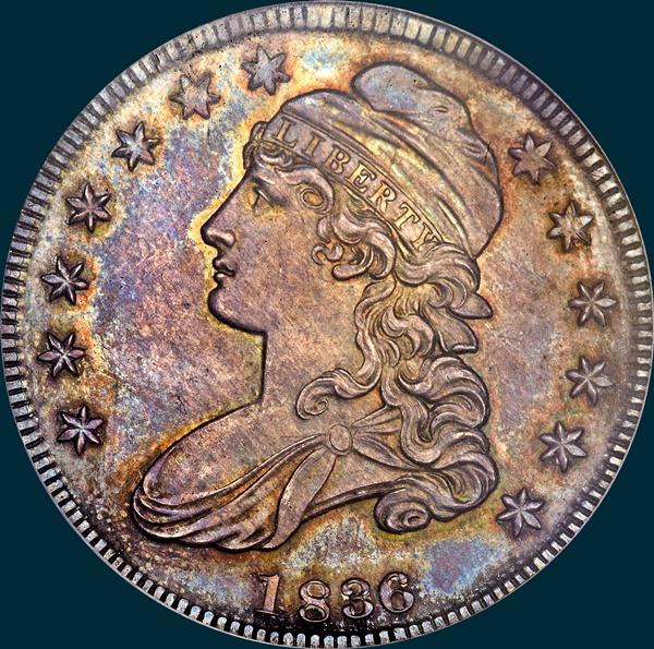 1836 o-116, 50 over 00, capped bust half dollar