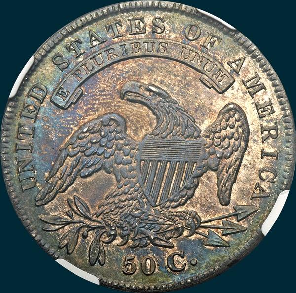 1834 O-109, capped bust half dollar