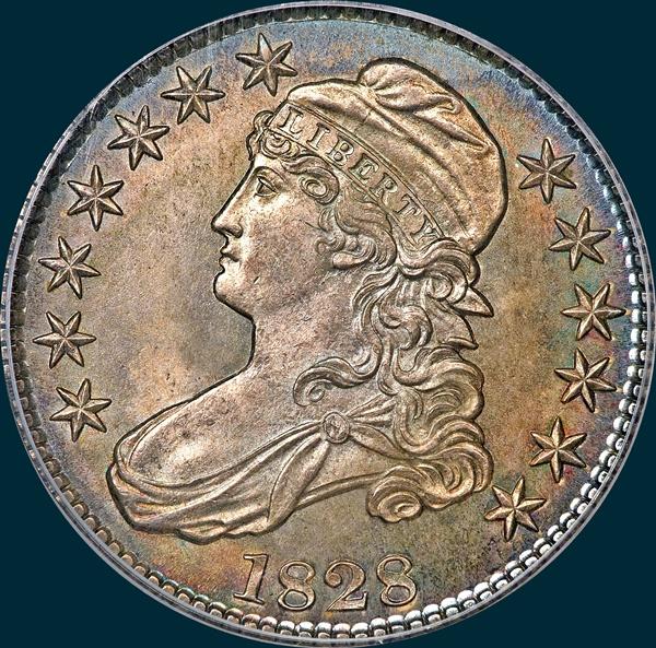 1828 O-118, small 8's large letters, capped bust half dollar