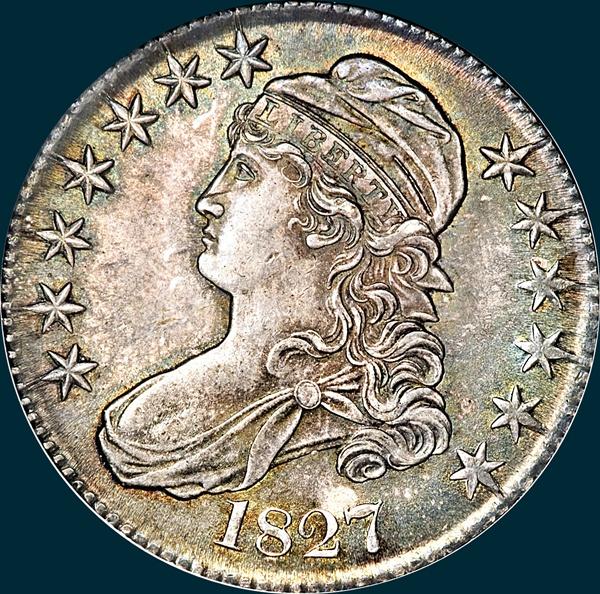 1827, O-117, R3, Square Base 2, Capped Bust, Half Dollar