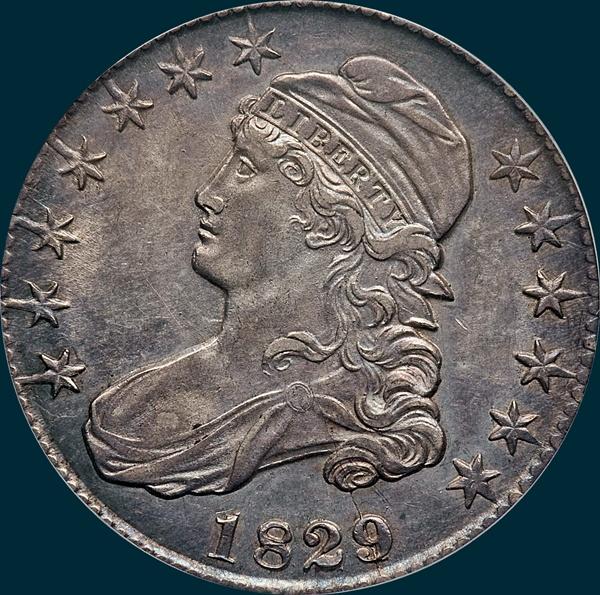 1829, 29 over 27, O-102a, Capped Bust, Half Dollar