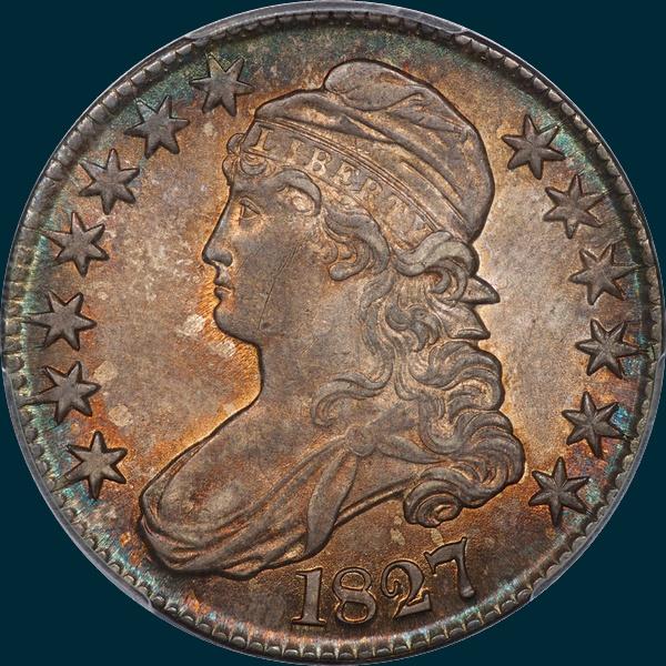 1827, O-115, R2, Square Base 2, Capped Bust, Half Dollar