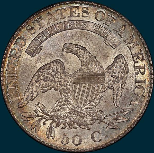 1824 24/1 O-101, capped bust half dollar